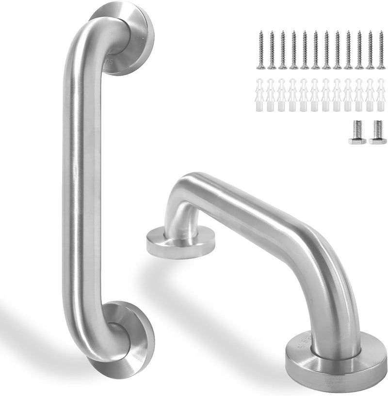 Rackickyer Shower Grab Bar, 2 Pack 12 Inch Brushed Nickel Bathroom Safety Bar, 1.25" Diameter 304 Stainless Steel Grab Bars for Bathtubs and Showers, Handicap Shower Grab Bar for Seniors Elderly - Image 1